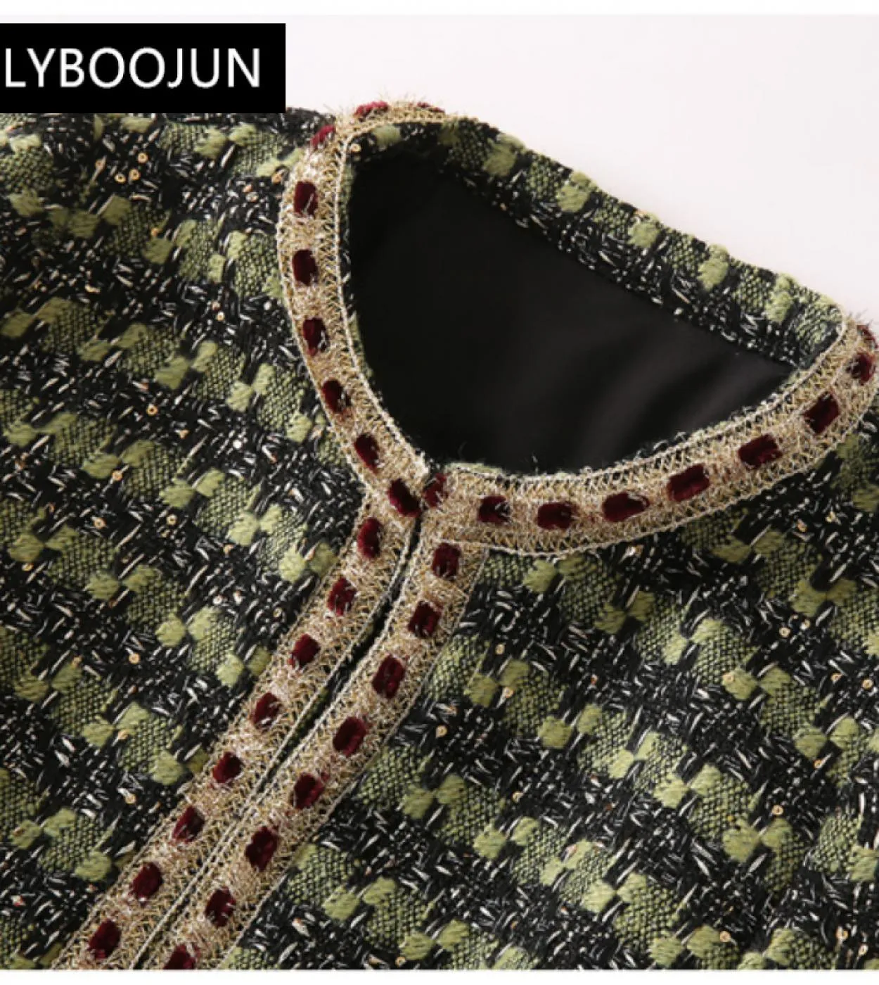 2022 Elegante di Alta Qualità Autunno Inverno di Seta Luminosa Plaid Vestito Delle Donne A Maniche Lunghe Bordare Tasca Cappotto
