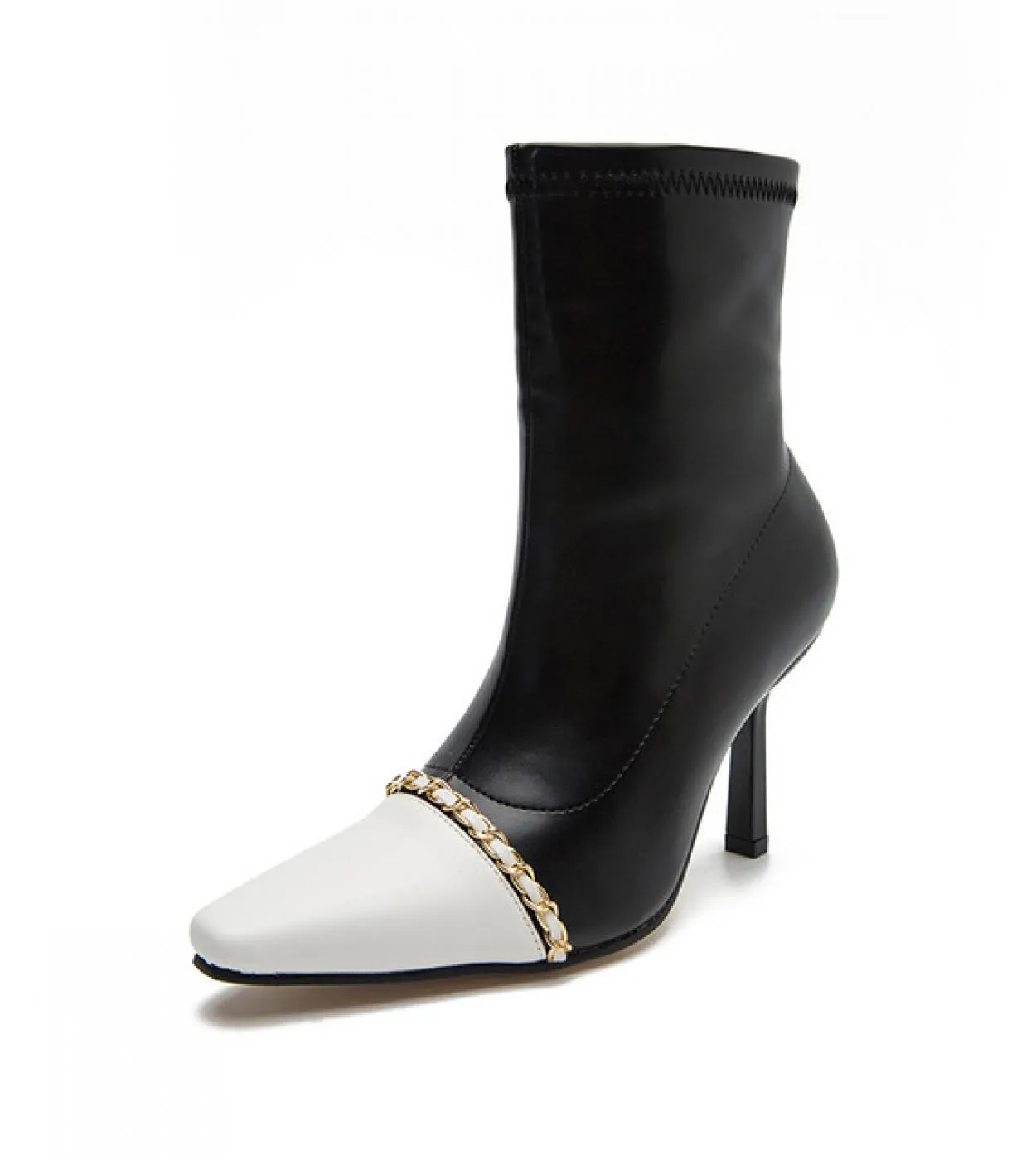 2022 Fashion Mid Calf Boots Women Mixed Colors Thin Heels Boots Ladies Metal Chain Ankle Boots Spring Autumn Western Boo