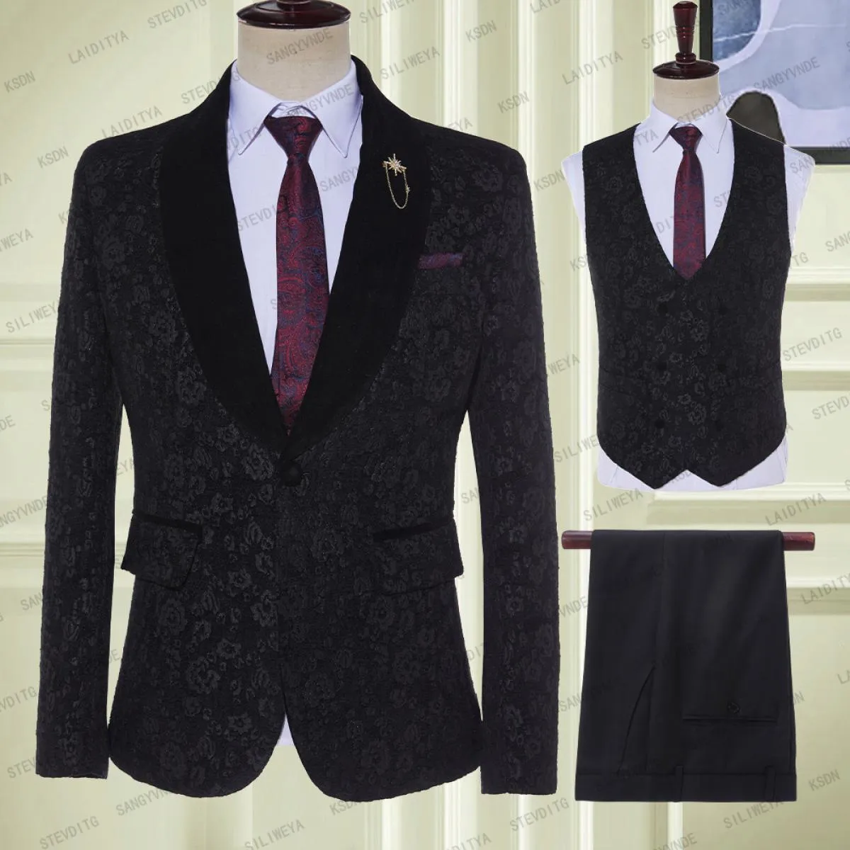 2023 Blazer floreale jacquard nero abbronzante da uomo di marca di lusso giacca con bottone singolo festa di nozze costume di sc