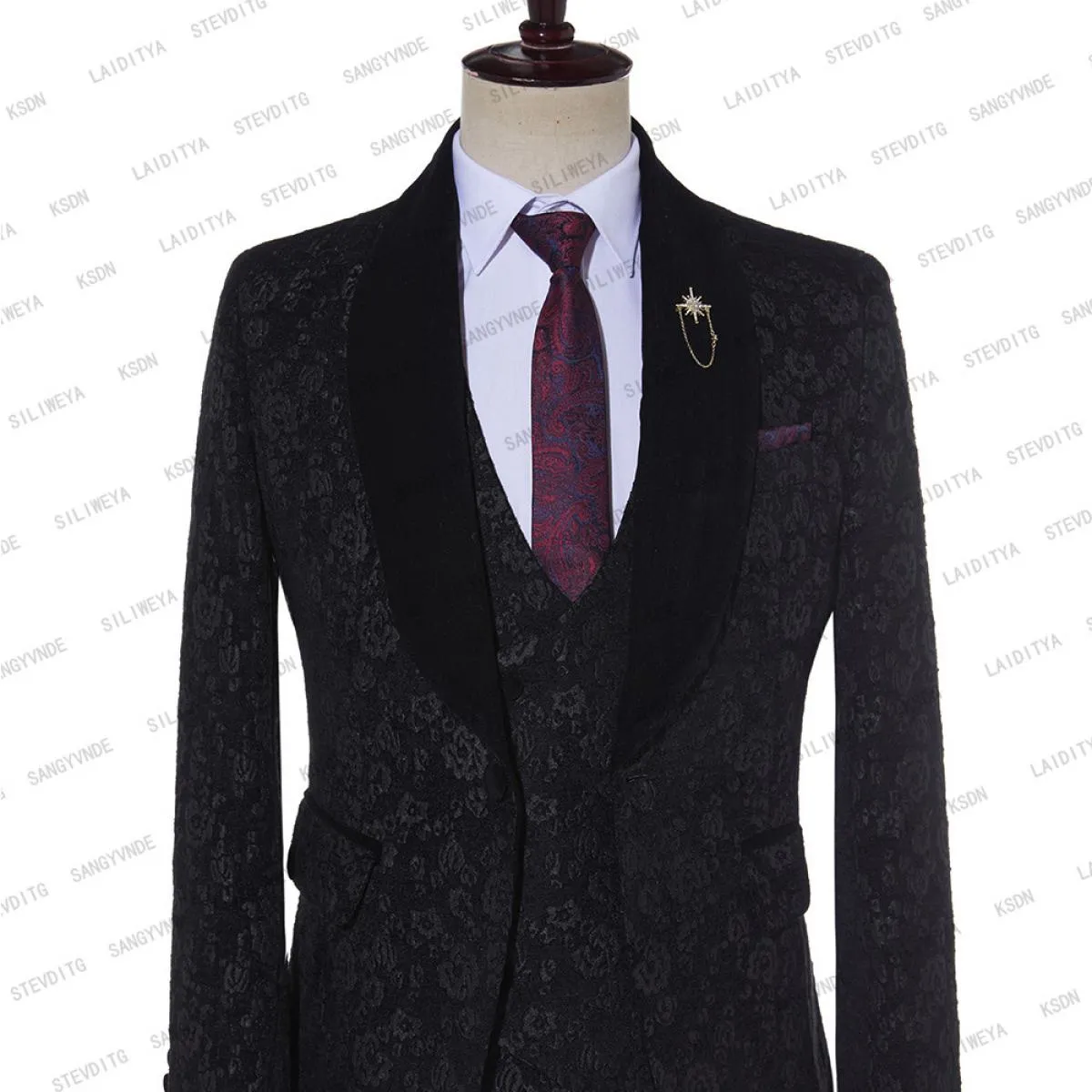 2023 Blazer floreale jacquard nero abbronzante da uomo di marca di lusso giacca con bottone singolo festa di nozze costume di sc