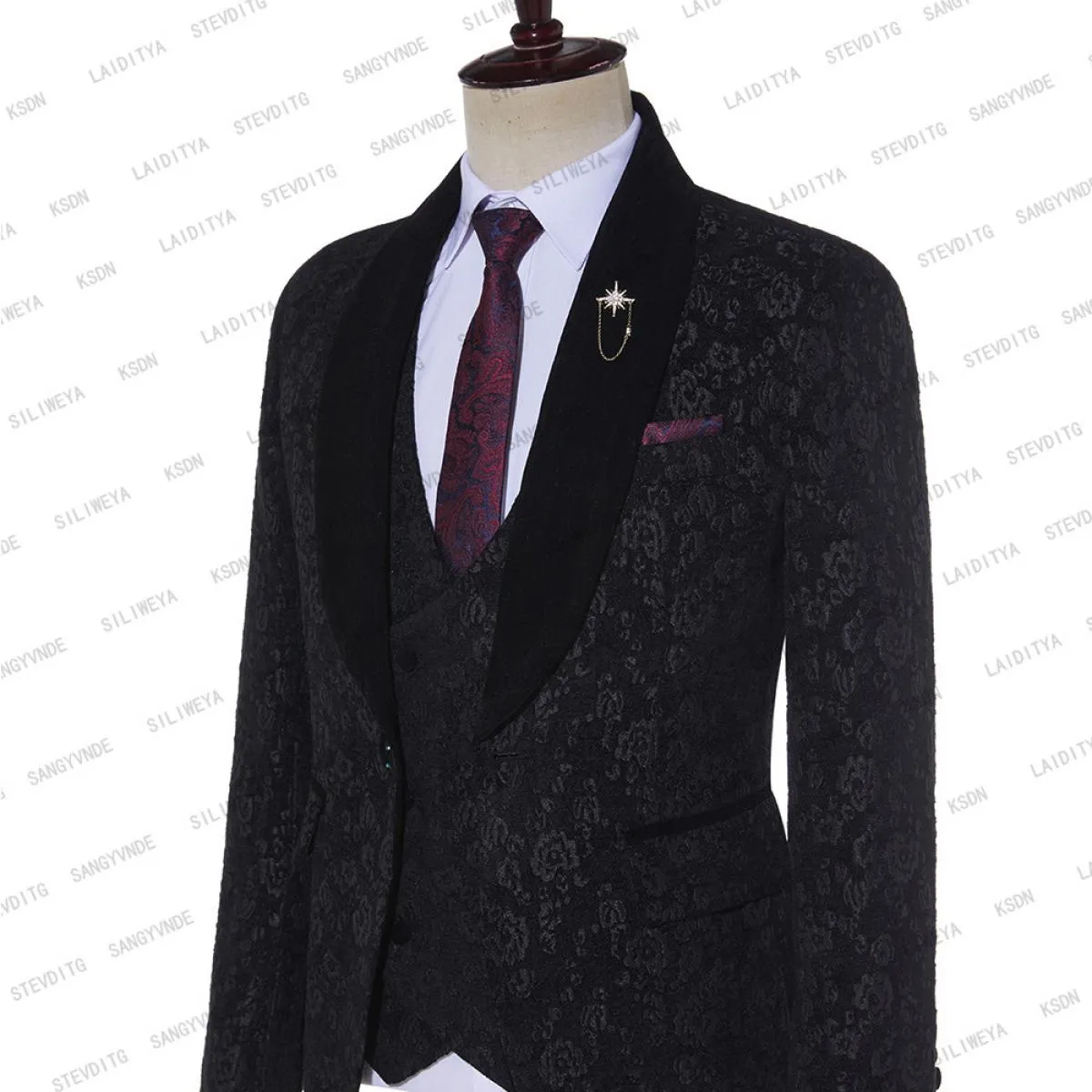 2023 Blazer floreale jacquard nero abbronzante da uomo di marca di lusso giacca con bottone singolo festa di nozze costume di sc