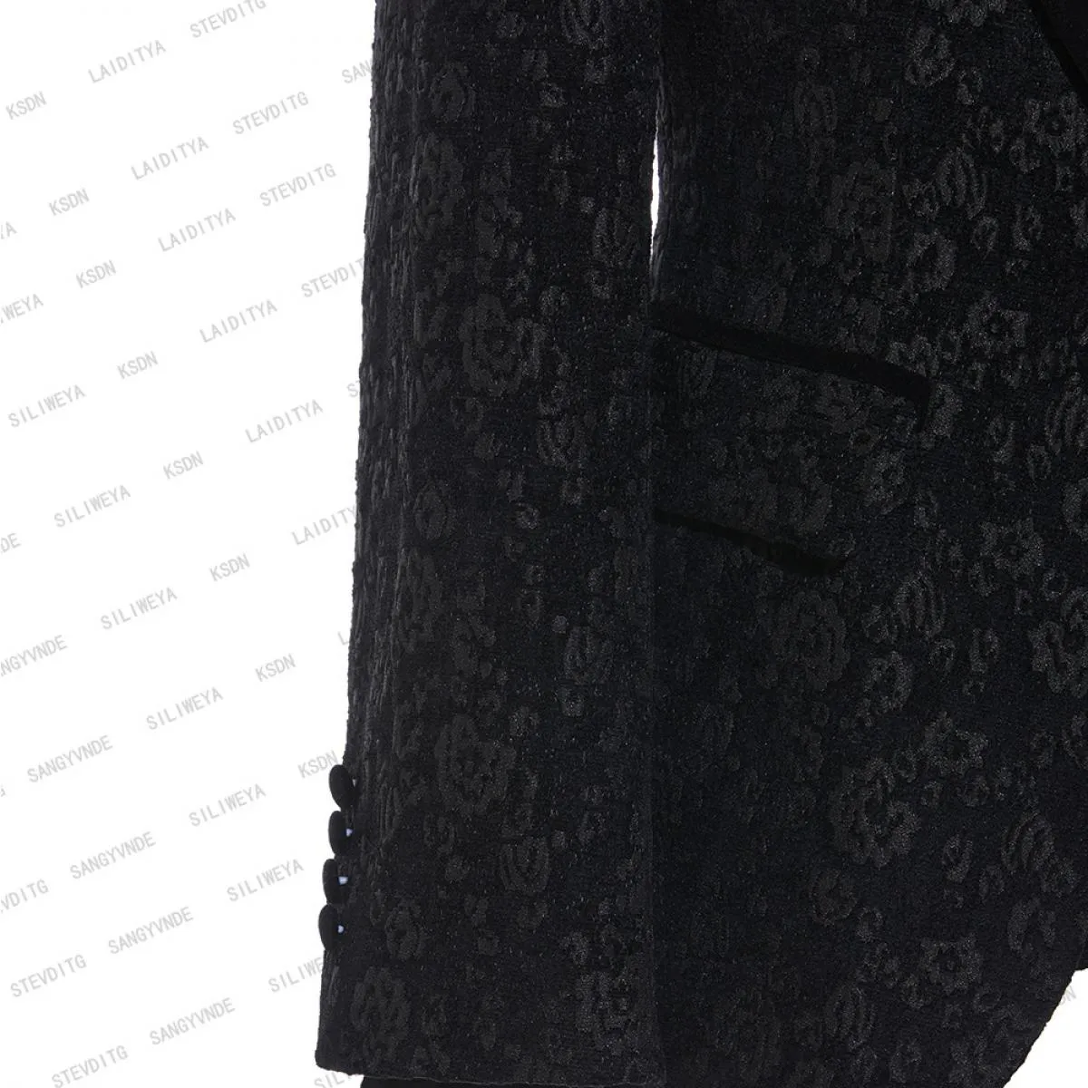 2023 Blazer floreale jacquard nero abbronzante da uomo di marca di lusso giacca con bottone singolo festa di nozze costume di sc