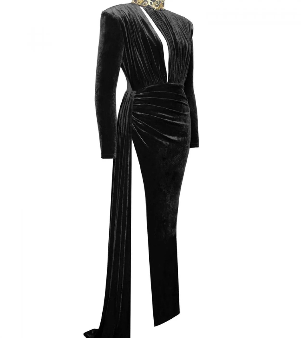 Abiti da spettacolo di bellezza con spacco alto invernale Abito formale in velluto Moda scava fuori manica lunga Elegante celebr