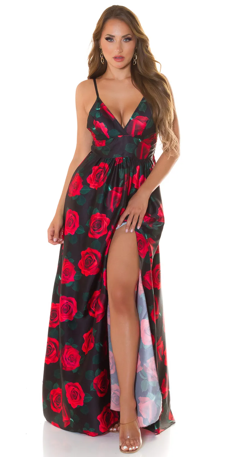 Abito lungo AL241 nero /rosso