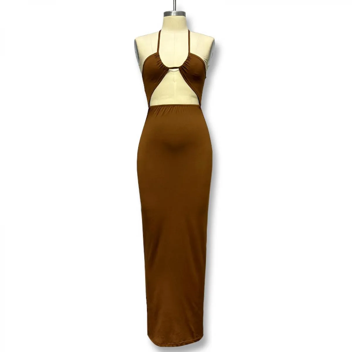 Abito lungo da donna scollato senza maniche senza schienale slim fit allacciato al collo 2024 primavera estate festa serale soli