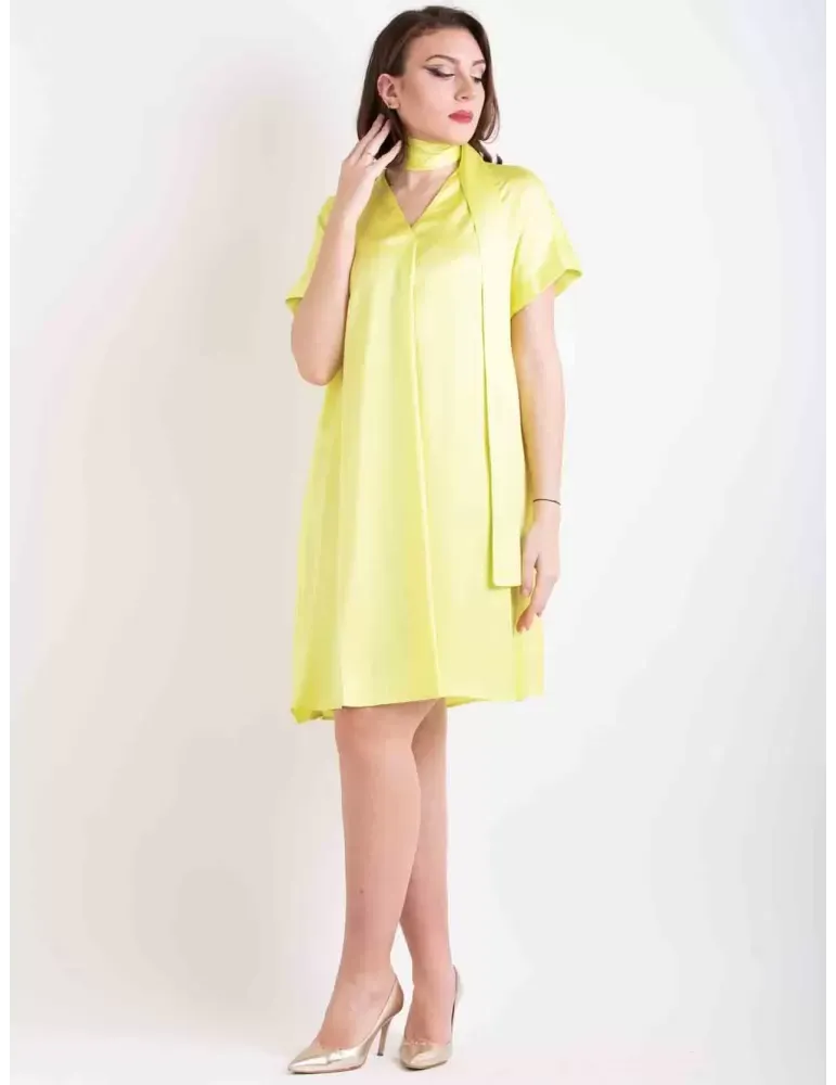 Abito tunica in raso di seta giallo lime Zanetti 1965