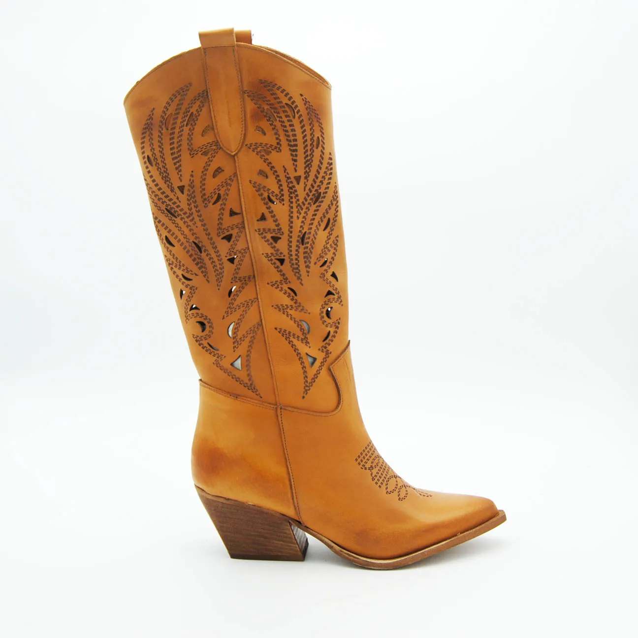 Anna Calzature stivale texano alto in pelle cuoio