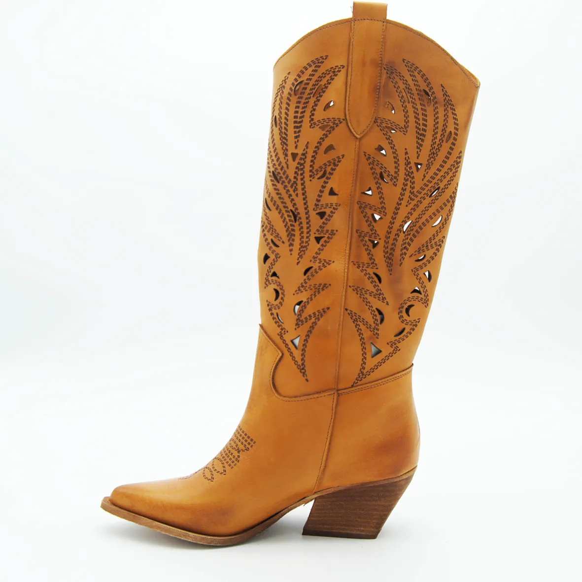 Anna Calzature stivale texano alto in pelle cuoio