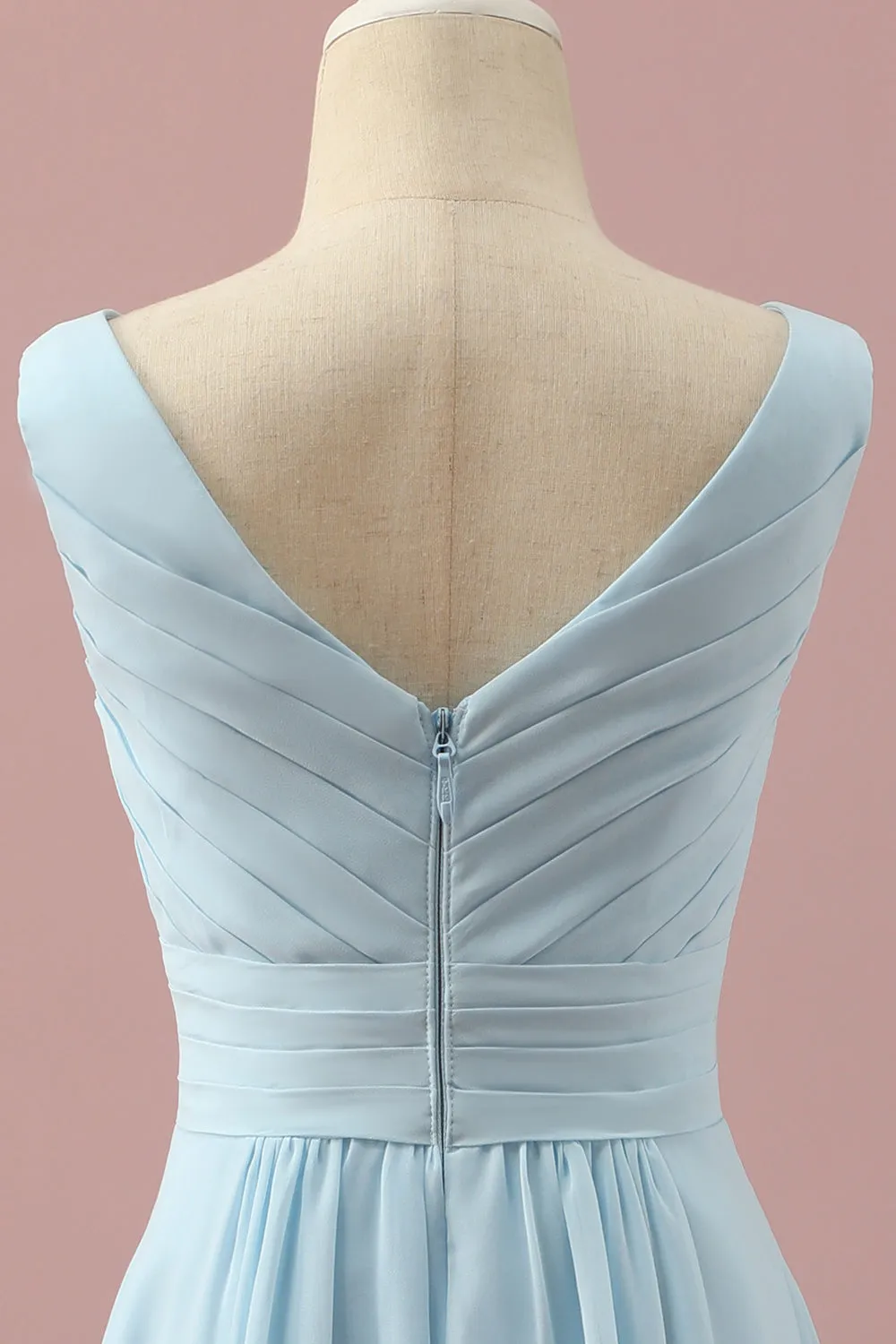 Azzurro V-scollo Chiffon Junior Bridesmaid Dress
