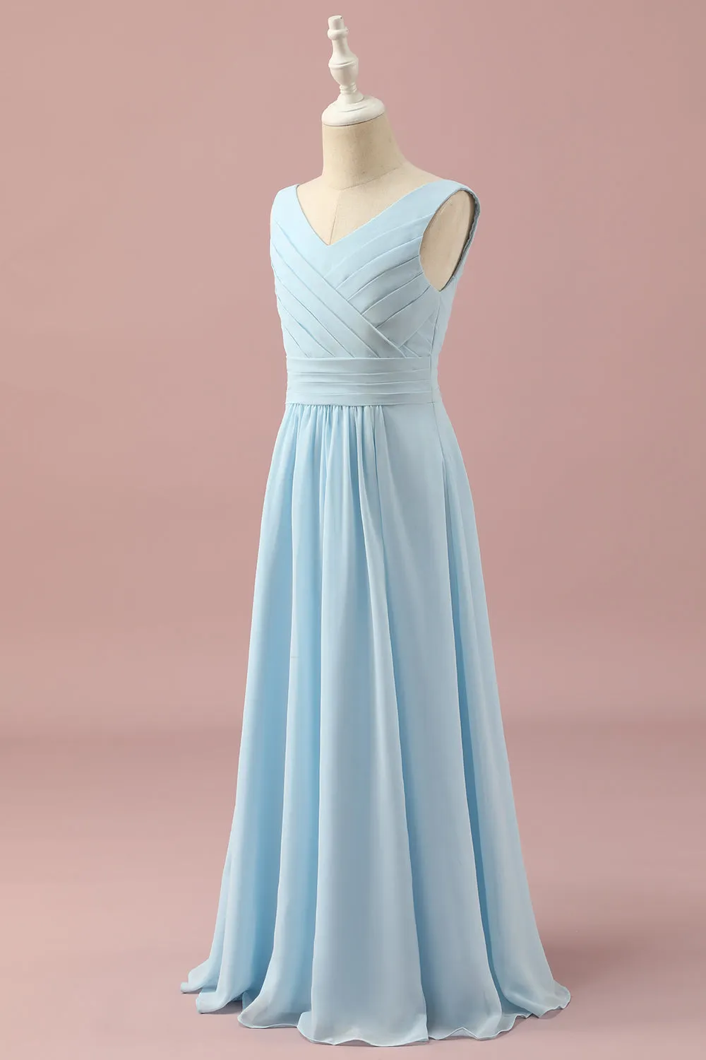 Azzurro V-scollo Chiffon Junior Bridesmaid Dress
