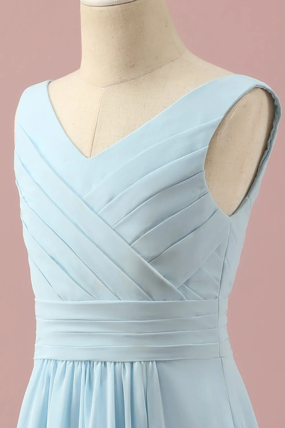 Azzurro V-scollo Chiffon Junior Bridesmaid Dress