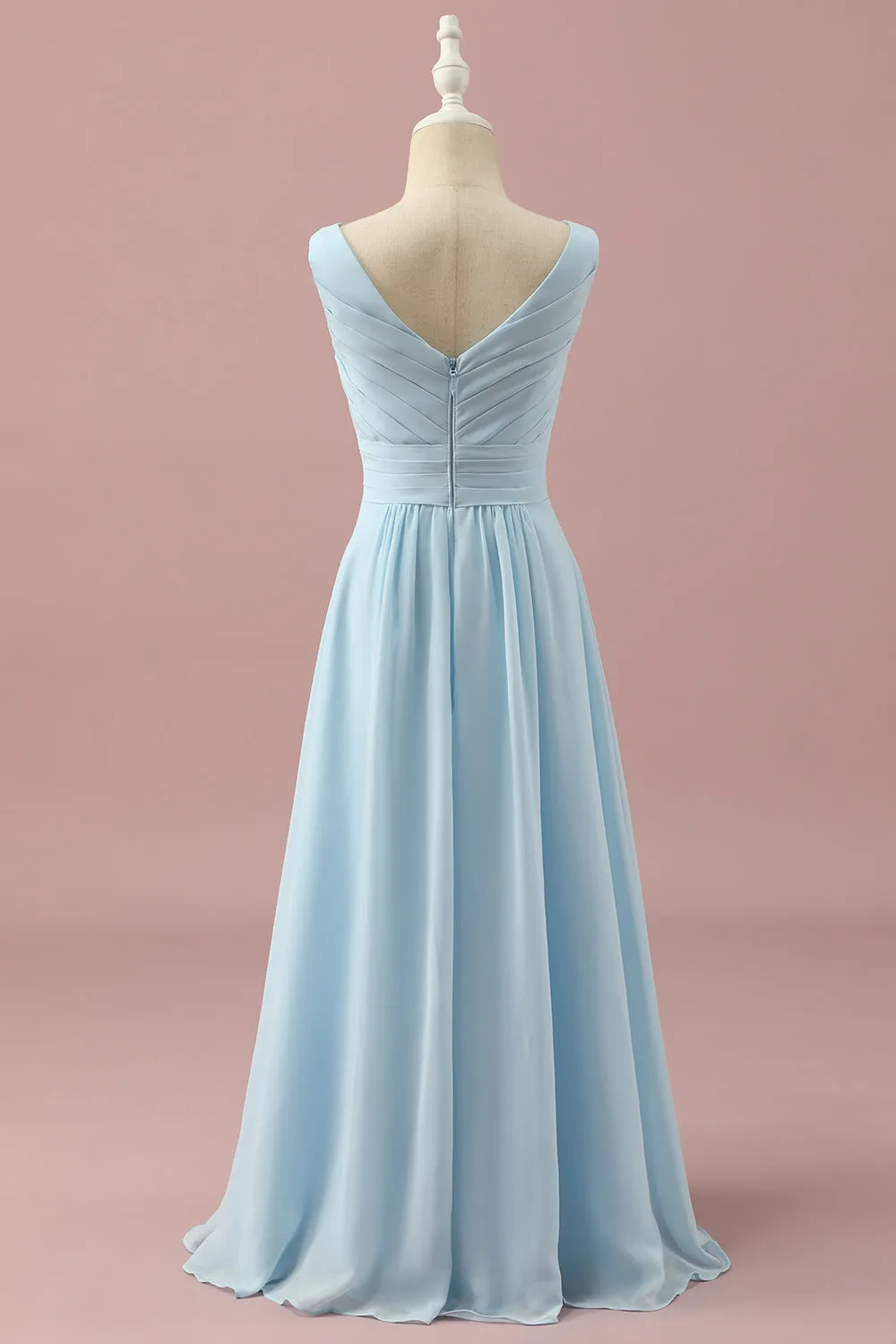 Azzurro V-scollo Chiffon Junior Bridesmaid Dress