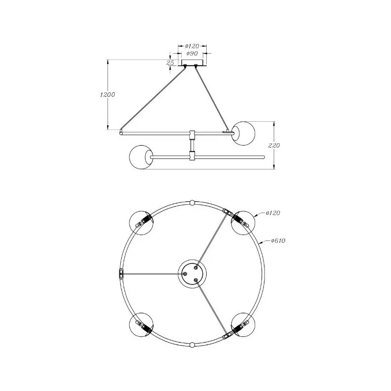 Balance 4 luci lampada a sospensione struttura in metallo e sfere in vetro 40W G9