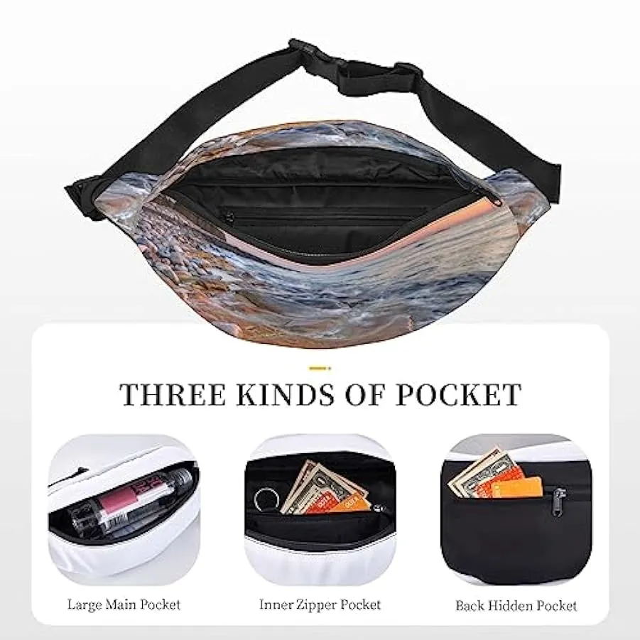 Beach Maui Hawaii Sunset Sea Waves Clouds Print Marsupio per uomo donna borsa a tracolla marsupio da viaggio, Nero , Taglia unic