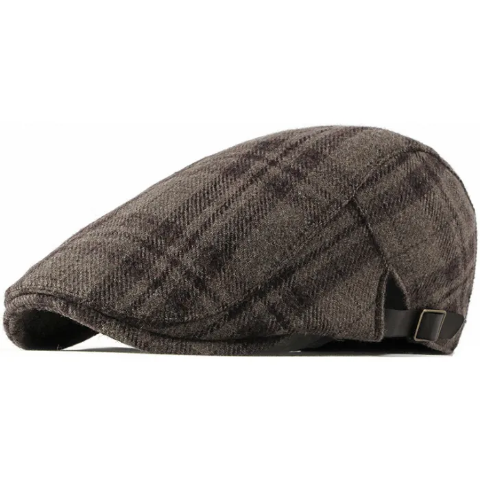 Berretto invernale in tweed con motivo a quadri, regolabile, cuciture nastrate Marrone chiaro