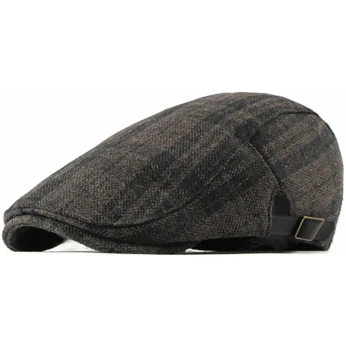 Berretto invernale in tweed con motivo a quadri, regolabile, cuciture nastrate Taupe
