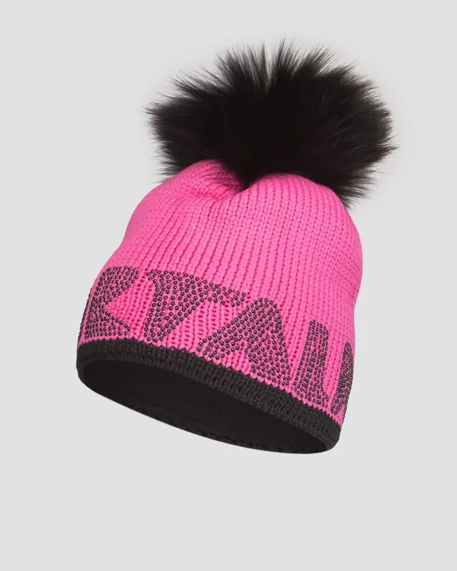Berretto invernale rosa da donna Sportalm con pompon in pelliccia