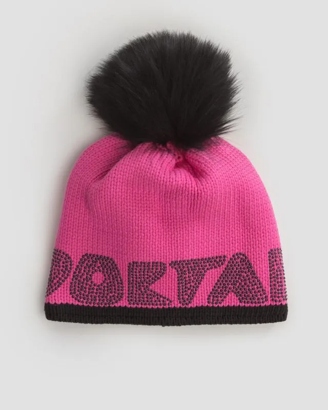 Berretto invernale rosa da donna Sportalm con pompon in pelliccia