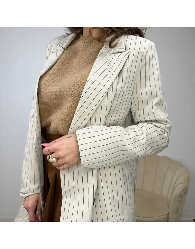 BLAZER LUNGO FANTASIA RIGHE BEIGE