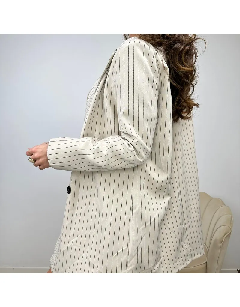 BLAZER LUNGO FANTASIA RIGHE BEIGE