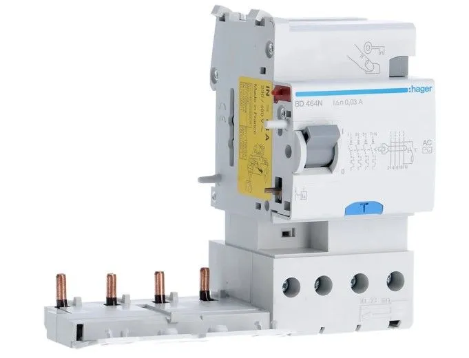 Blocco Differenziale 4 Poli 63A 30MA AC 3 Moduli Hager BD464N