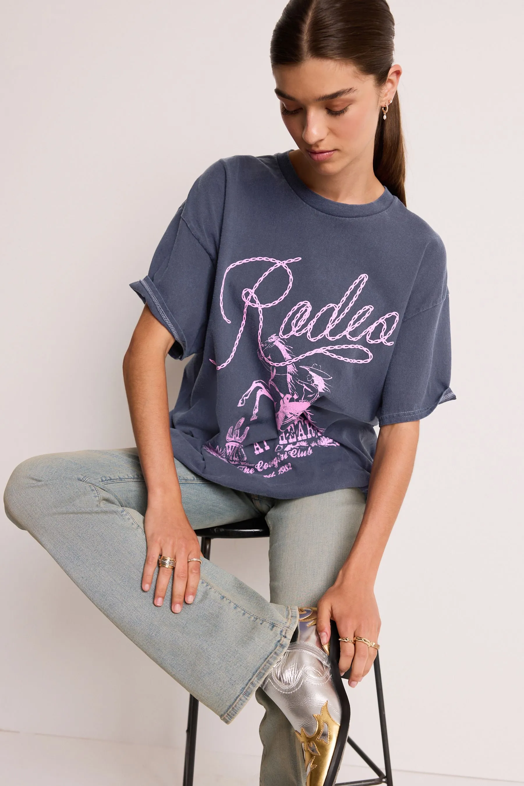 Blu  - Rodeo - T-shirt con scritta stile western e cowboy