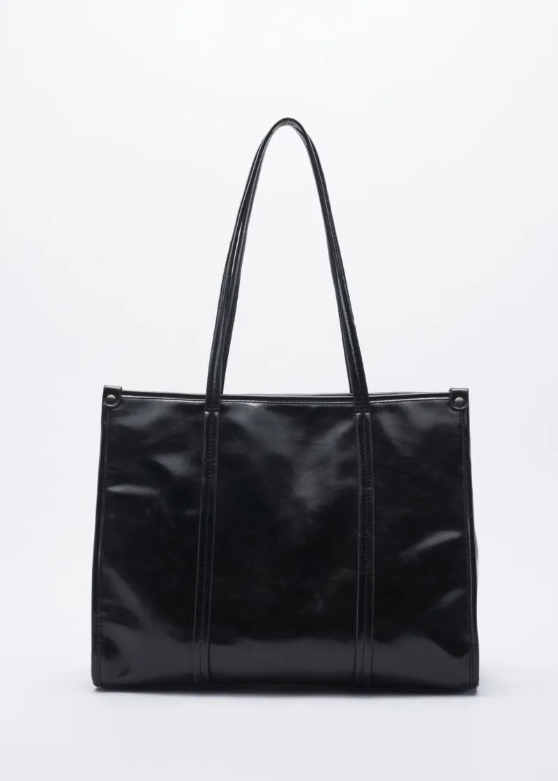 Borsa in ecopelle laminata e glitterata