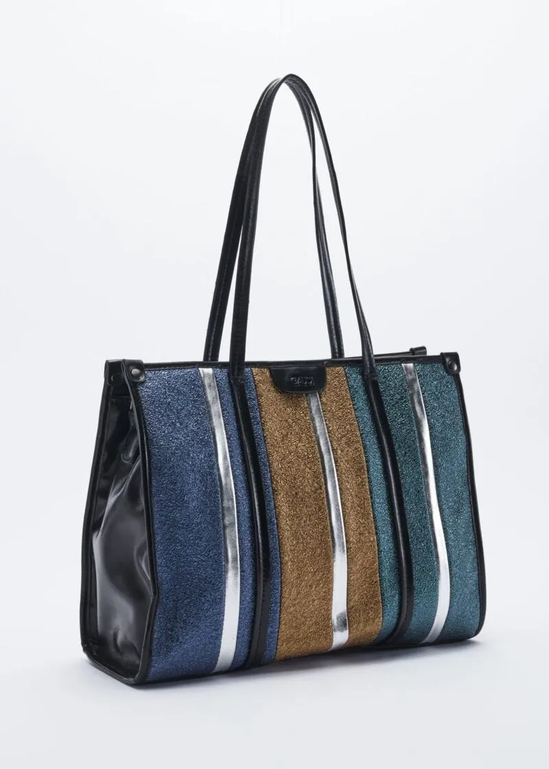 Borsa in ecopelle laminata e glitterata