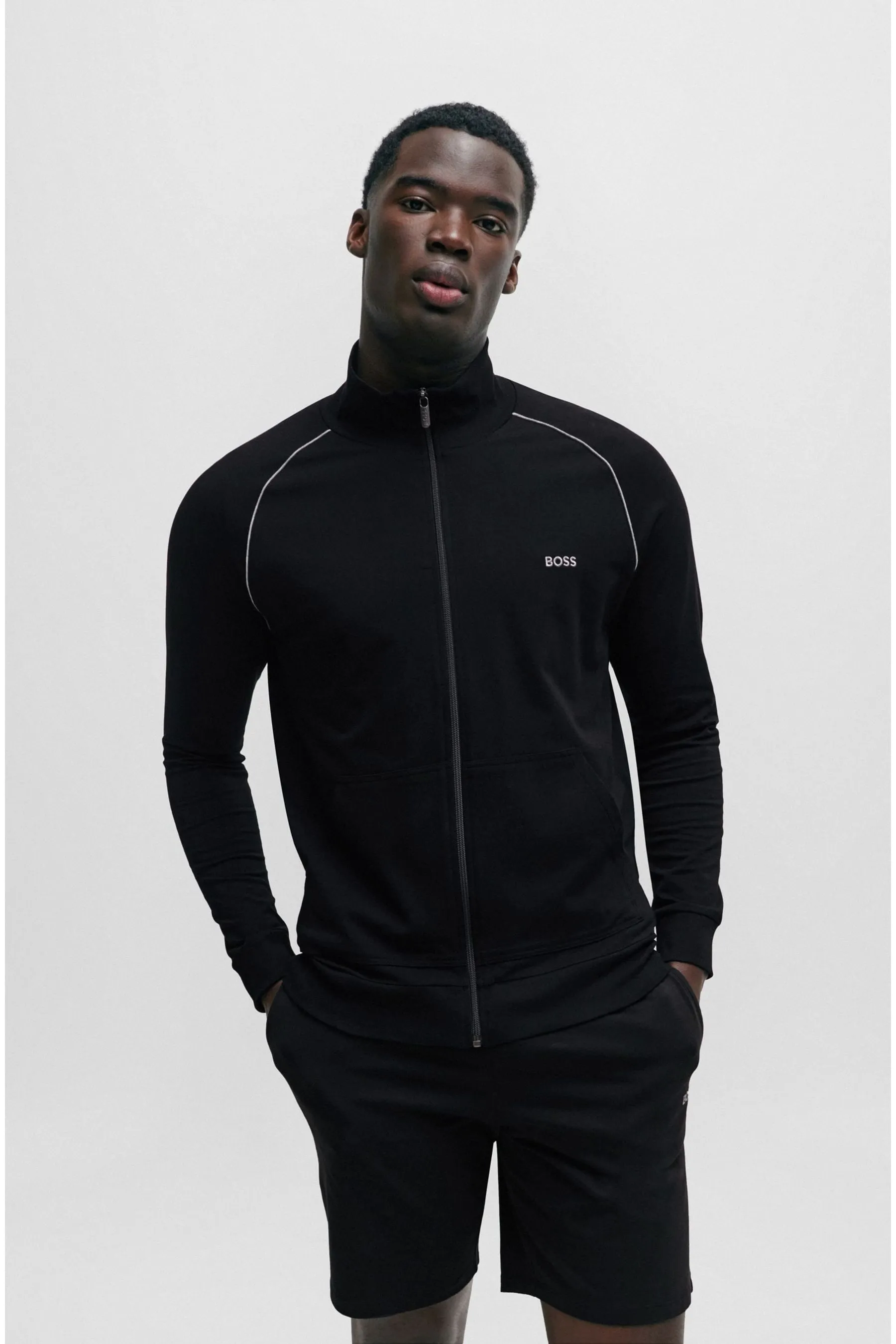 BOSS - Felpa in cotone elasticizzato con zip
