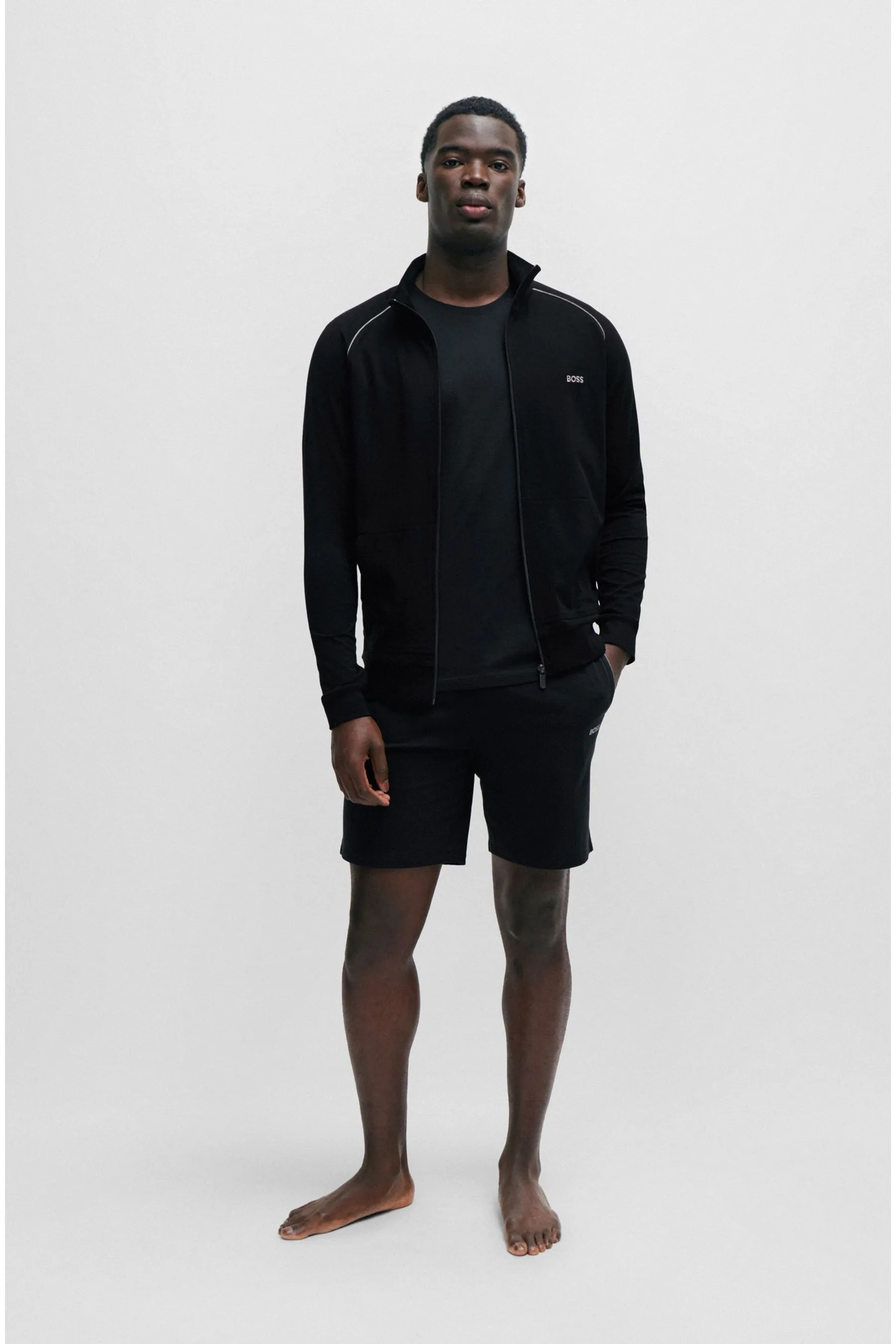 BOSS - Felpa in cotone elasticizzato con zip