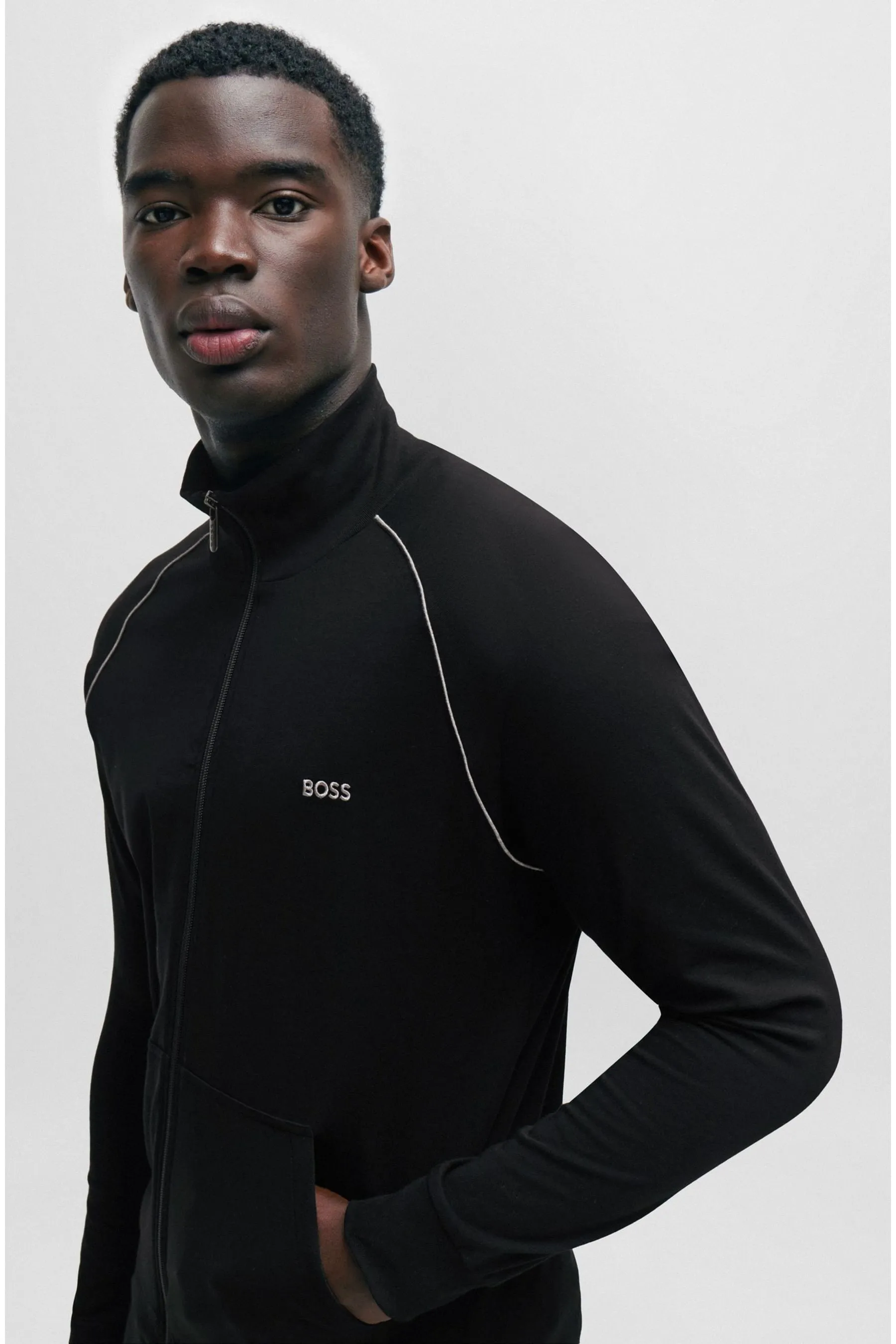 BOSS - Felpa in cotone elasticizzato con zip