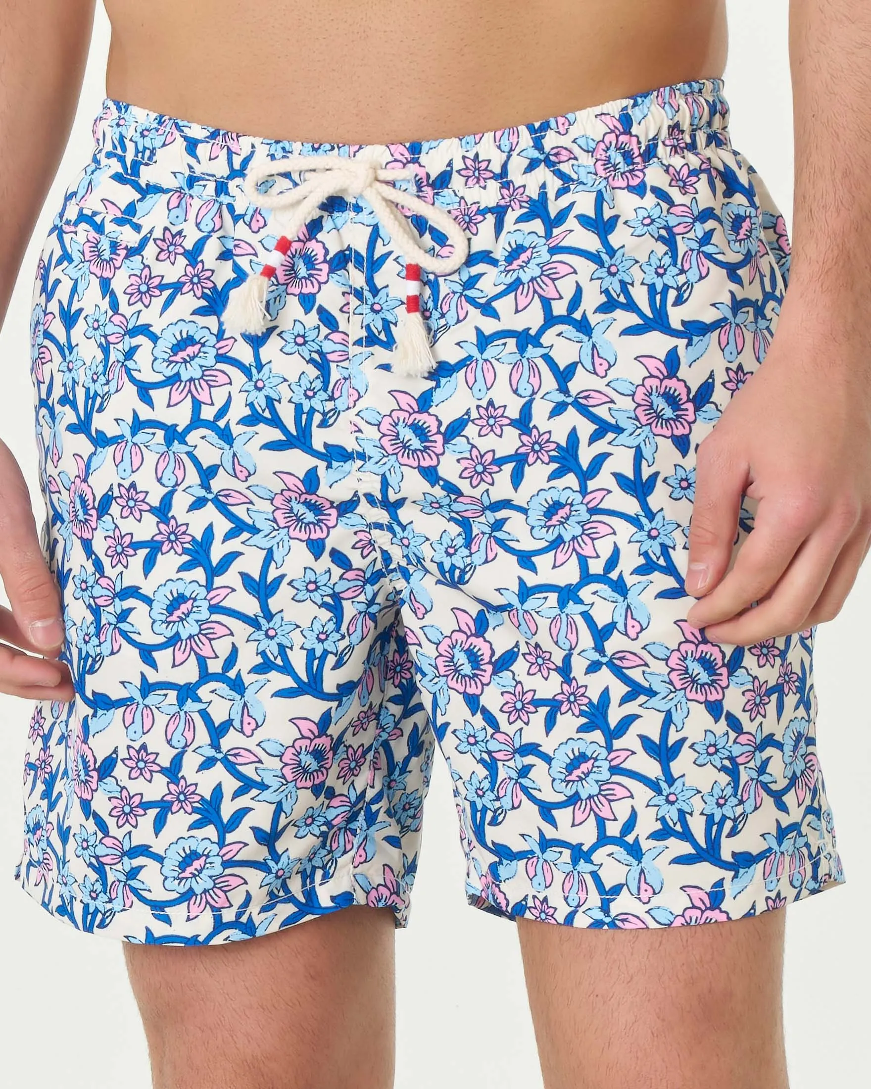 Boxer mare bianco in fantasia floreale blu royal e rosa