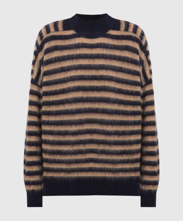 Brunello Cucinelli Maglione a righe blu con coulisse MBP154314P