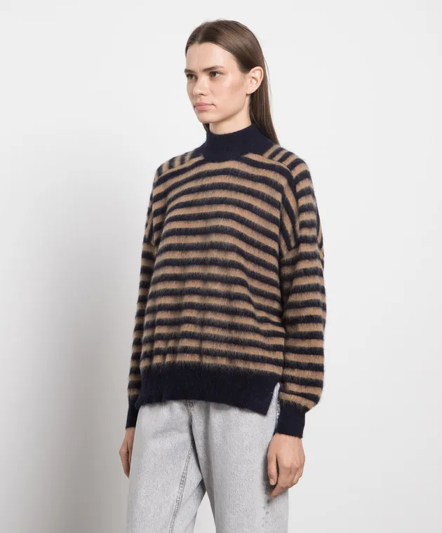 Brunello Cucinelli Maglione a righe blu con coulisse MBP154314P