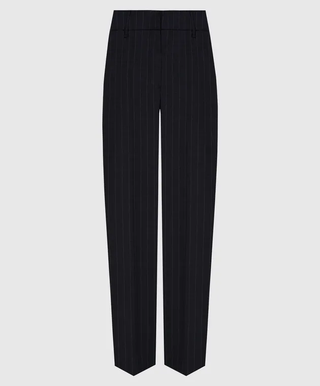 Brunello Cucinelli Pantaloni cropped in lana a righe grafite MP025P7756