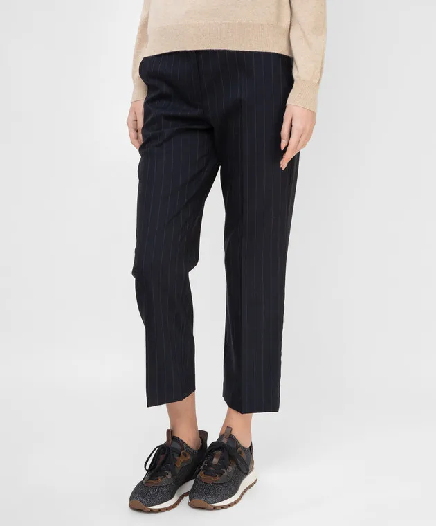 Brunello Cucinelli Pantaloni cropped in lana a righe grafite MP025P7756