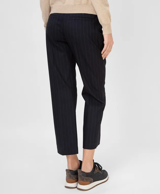 Brunello Cucinelli Pantaloni cropped in lana a righe grafite MP025P7756