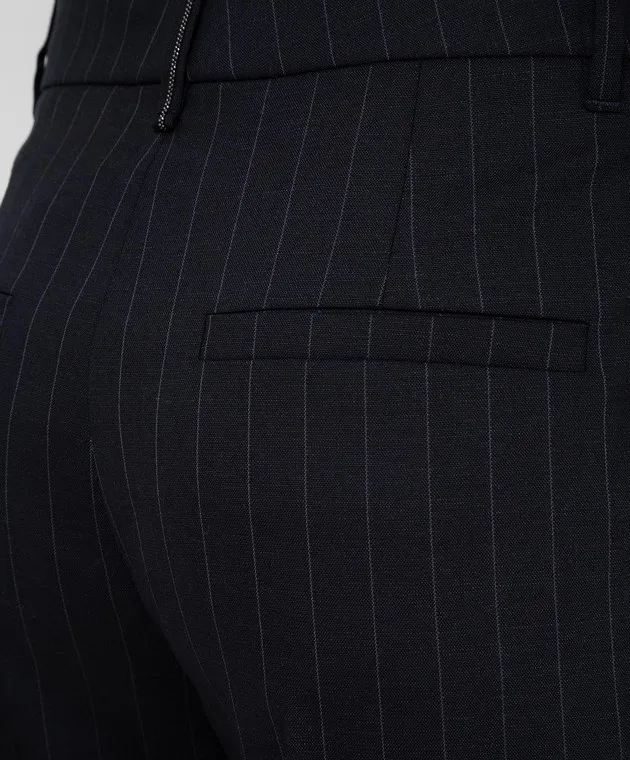 Brunello Cucinelli Pantaloni cropped in lana a righe grafite MP025P7756