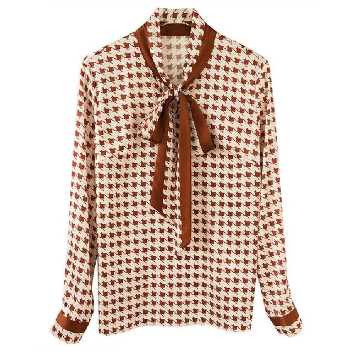 Camicetta da donna alla moda 2023 Temperamento Mille uccelli Camicia a colori con nastro a quadri con maniche lunghe Camisas De
