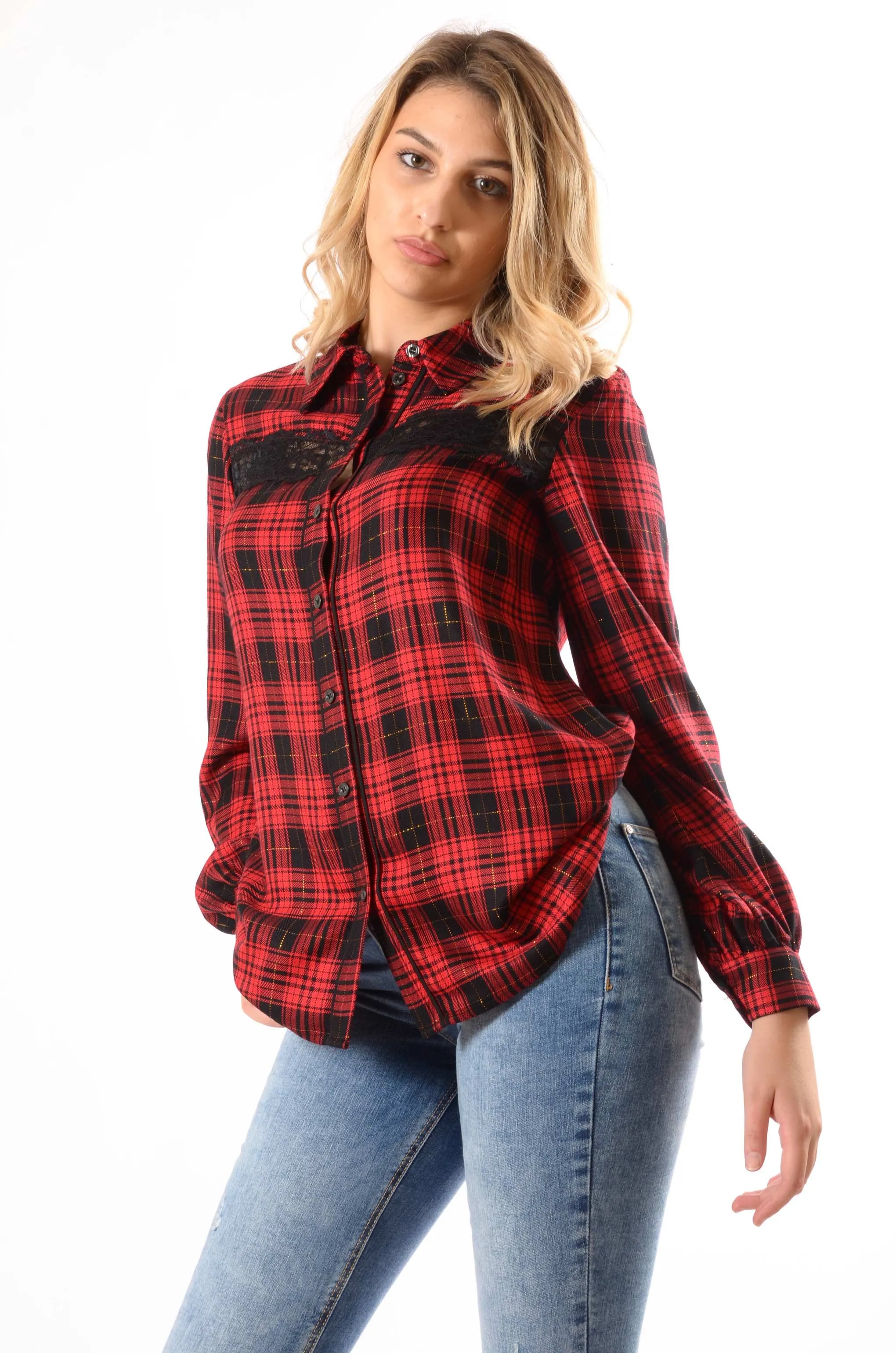 Camicia a quadri con pizzo