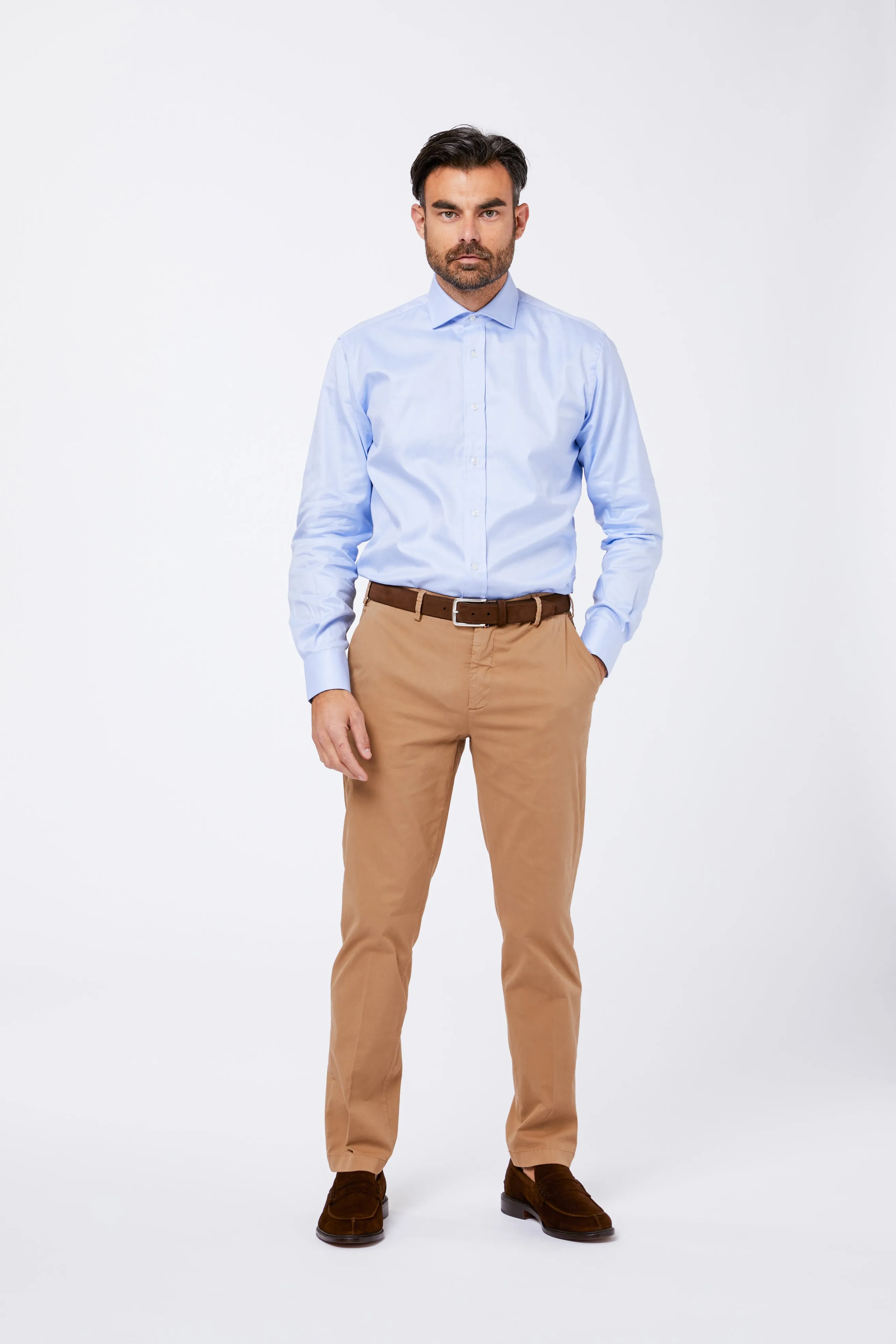 Camicia Celeste Cotone Twill Diagonale