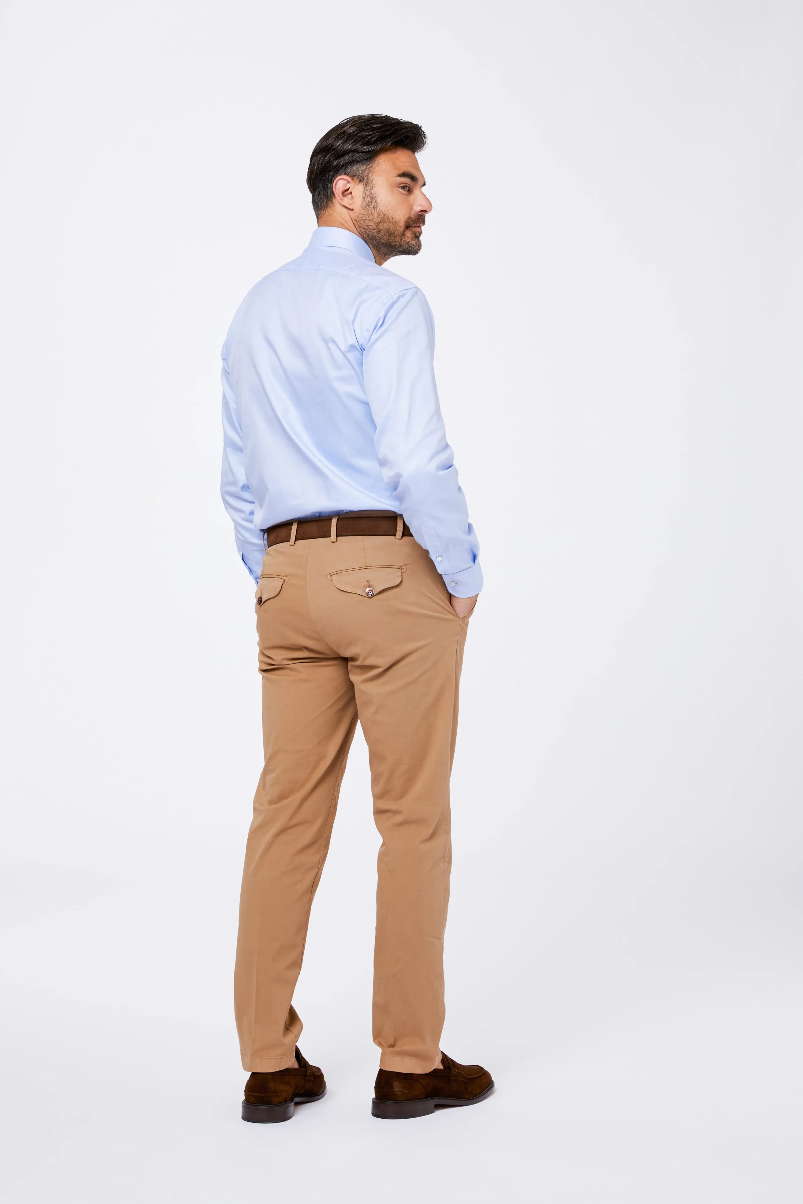 Camicia Celeste Cotone Twill Diagonale