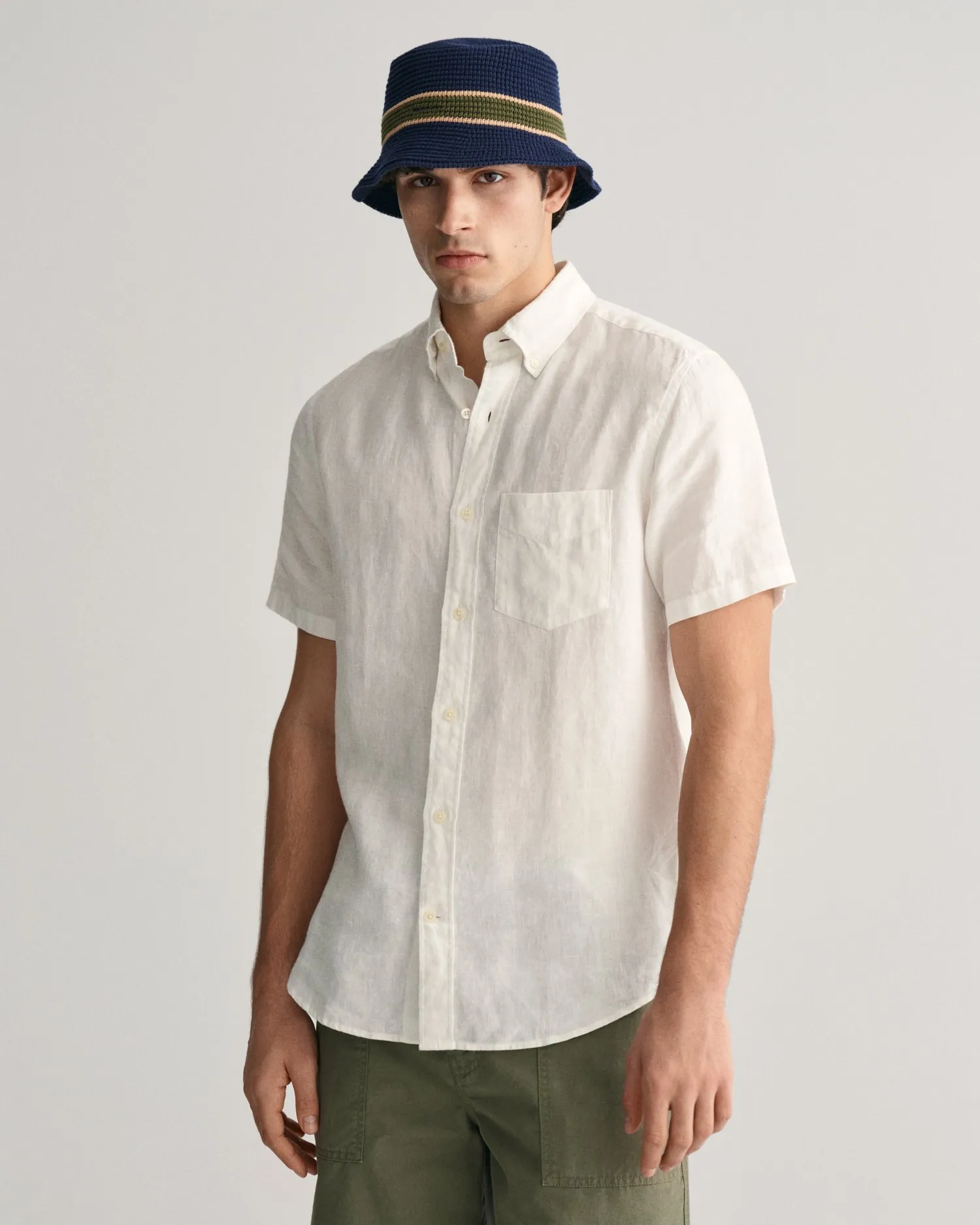 Camicia di lino maniche corte regular fit