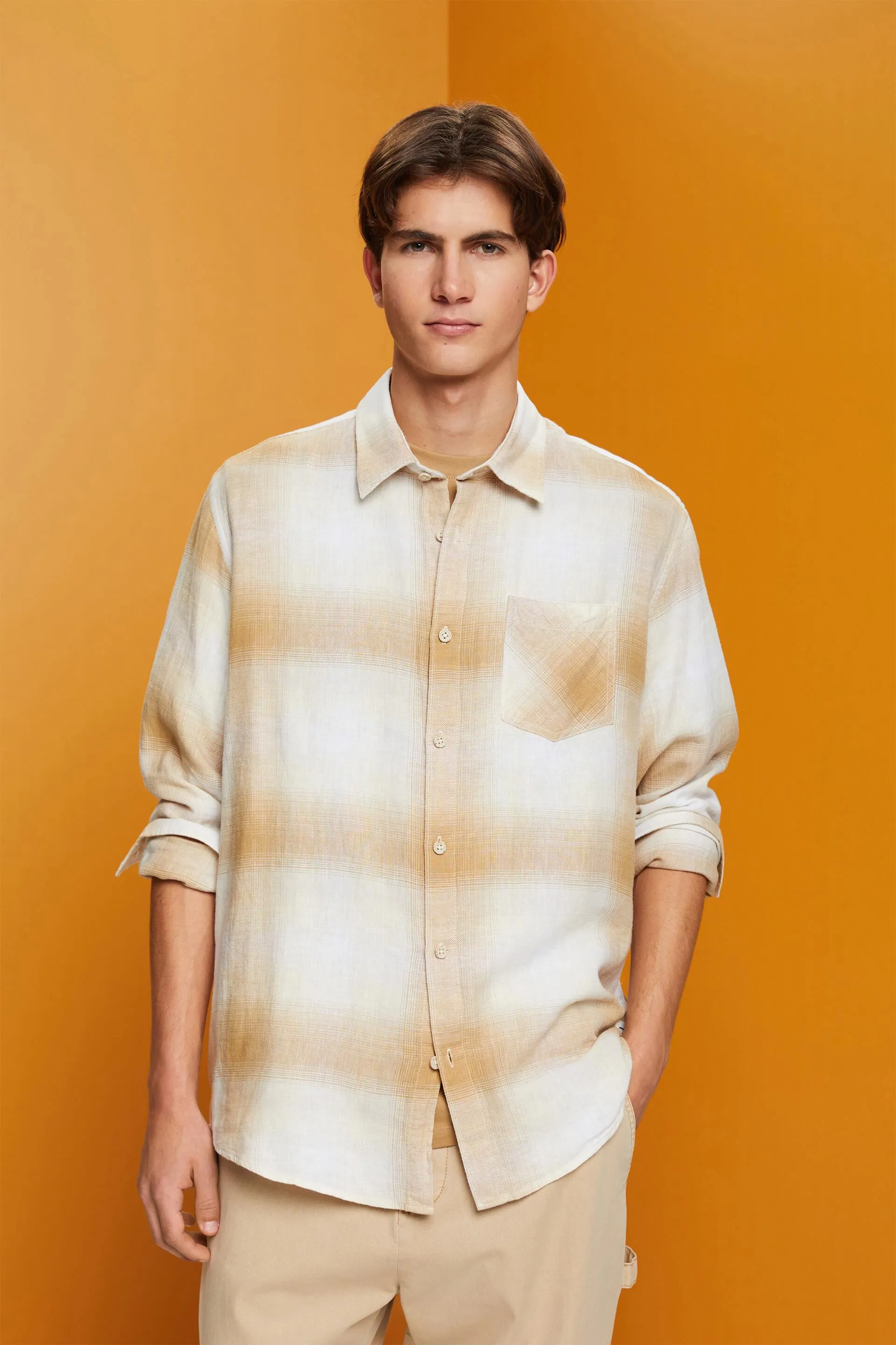 Camicia in tartan a quadri di misto cotone e canapa