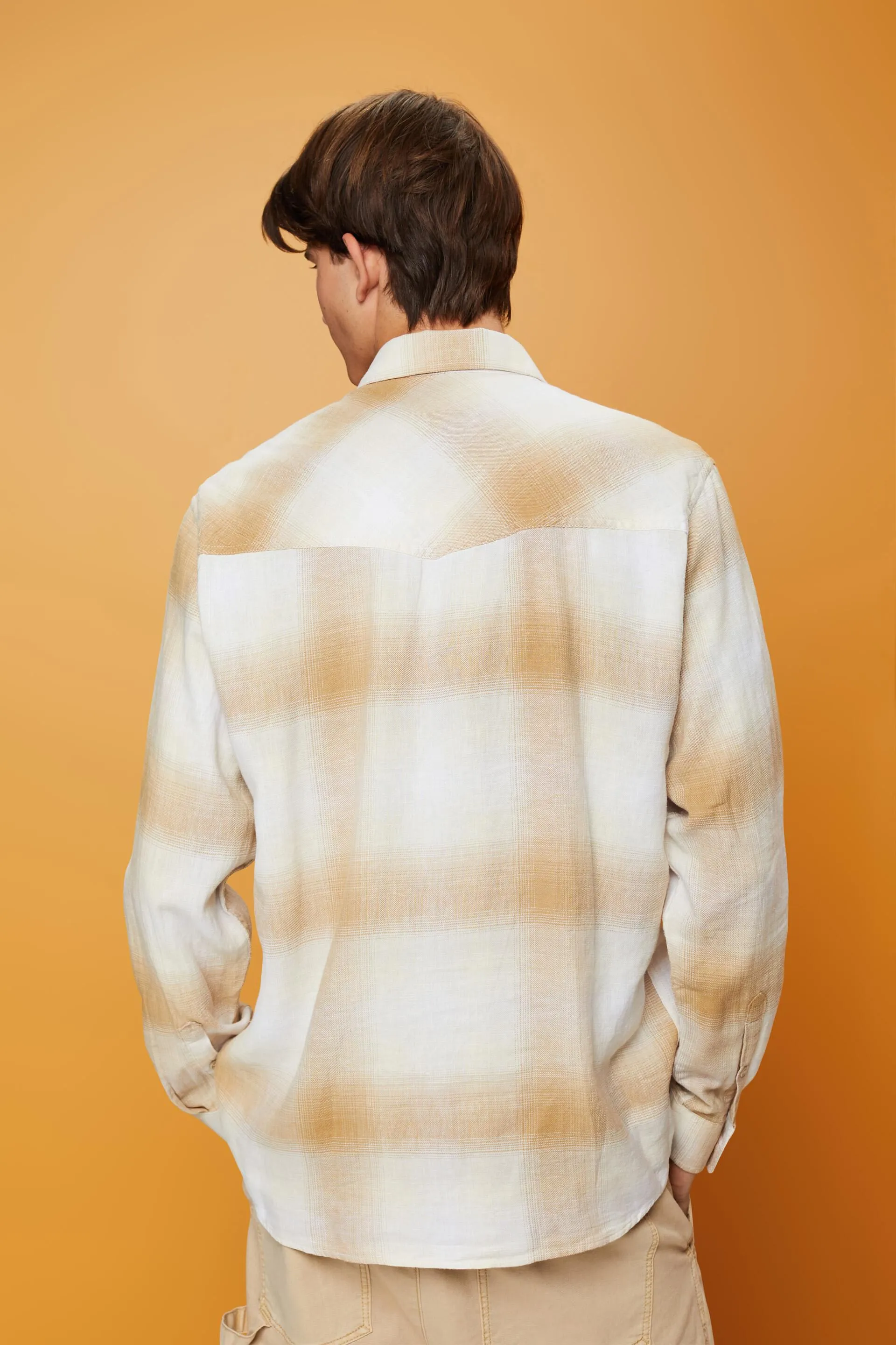 Camicia in tartan a quadri di misto cotone e canapa