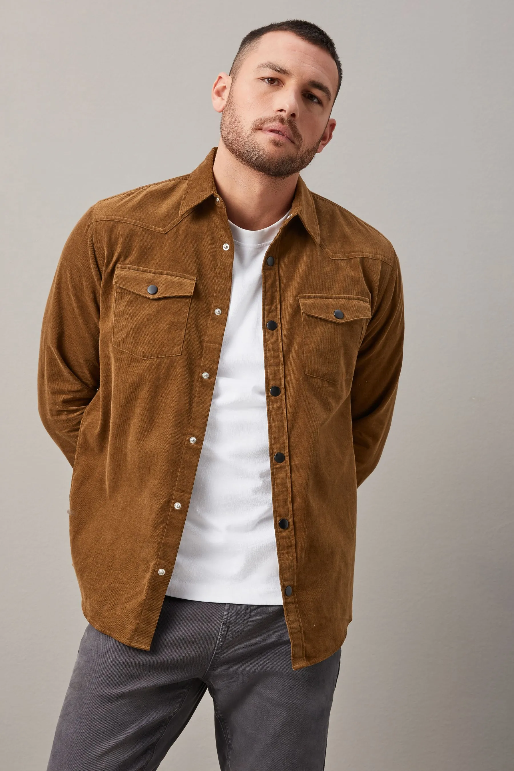 Camicia stile western a coste con Manica lunga e doppia tasca
