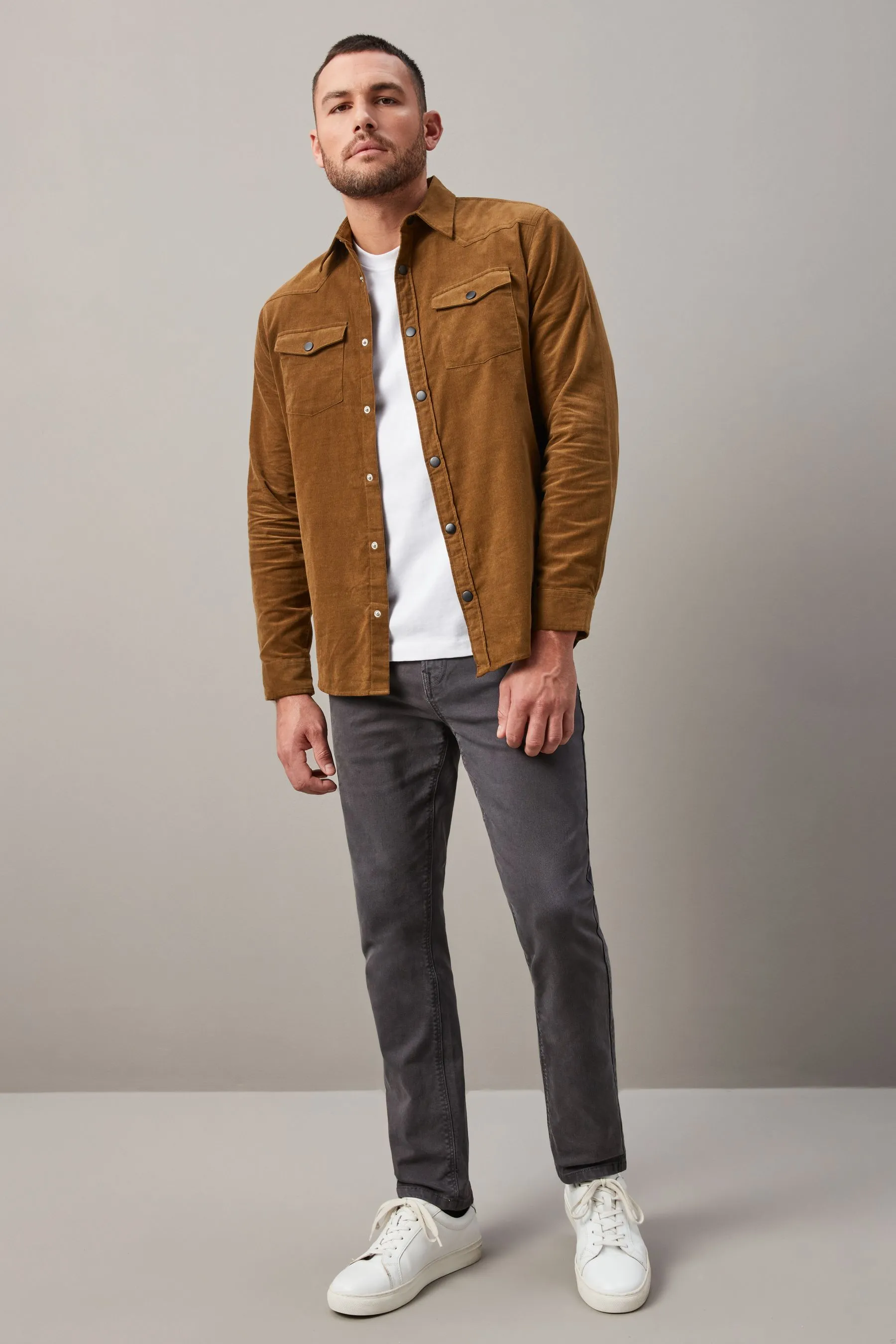 Camicia stile western a coste con Manica lunga e doppia tasca