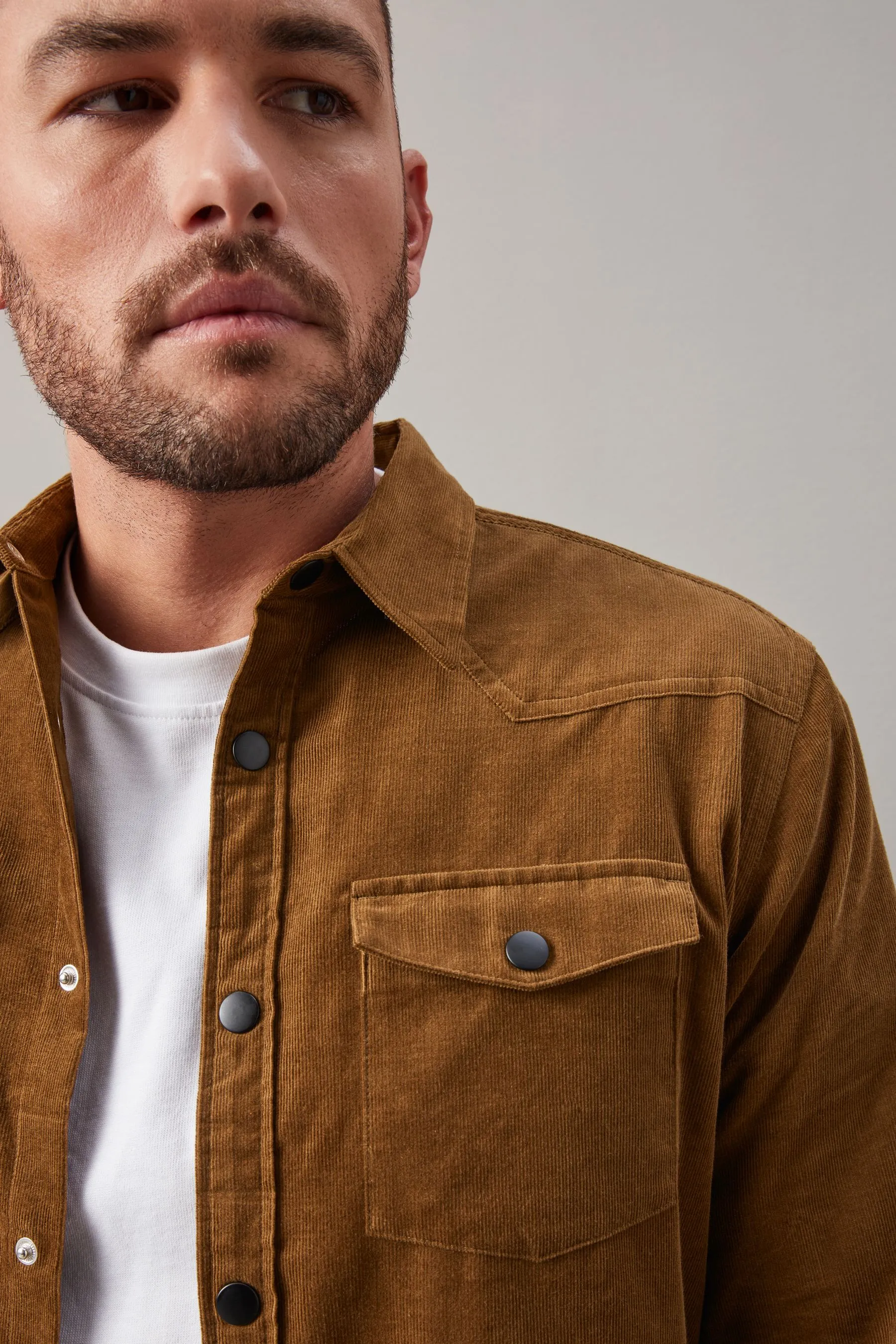 Camicia stile western a coste con Manica lunga e doppia tasca