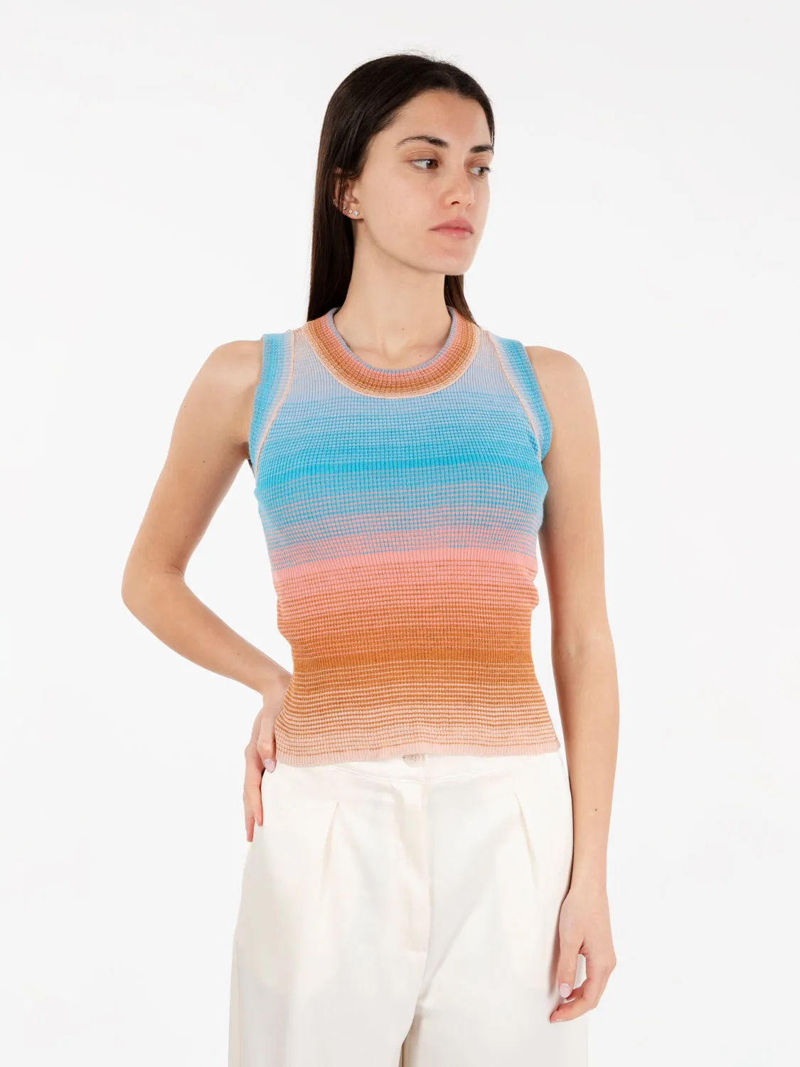 Canotta costine a righe multicolor