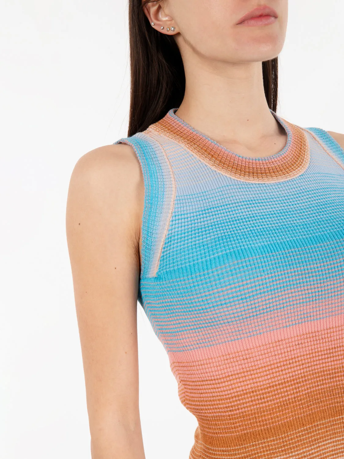 Canotta costine a righe multicolor